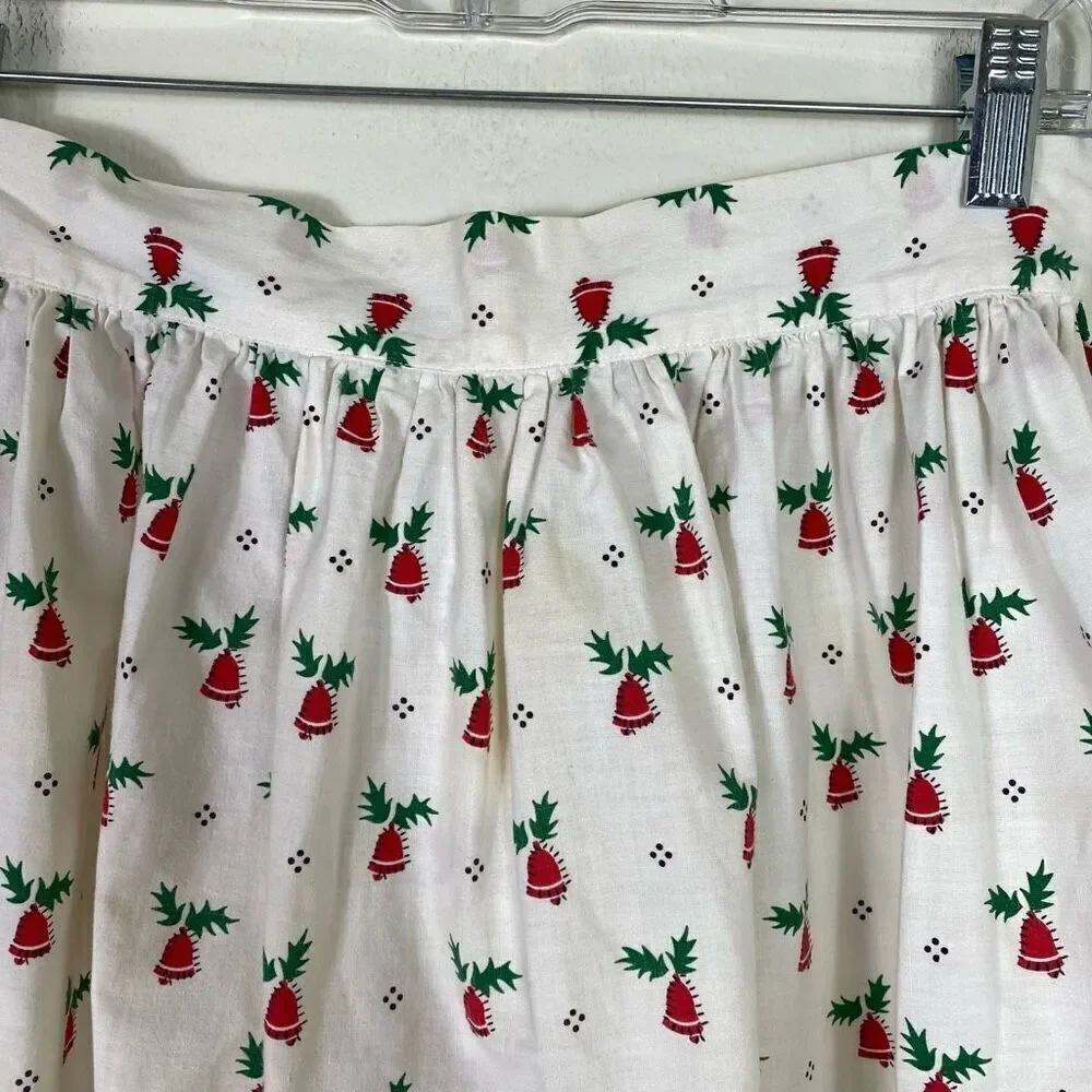 Vintage Christmas Xmas Holiday Holly Bell Pattern Half Apron Size S